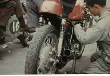 Japanese mechanics working on Honda sixes, taken in 1967